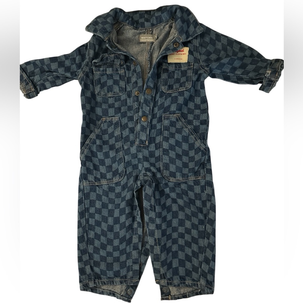 Checkered Denim Kids Overalls